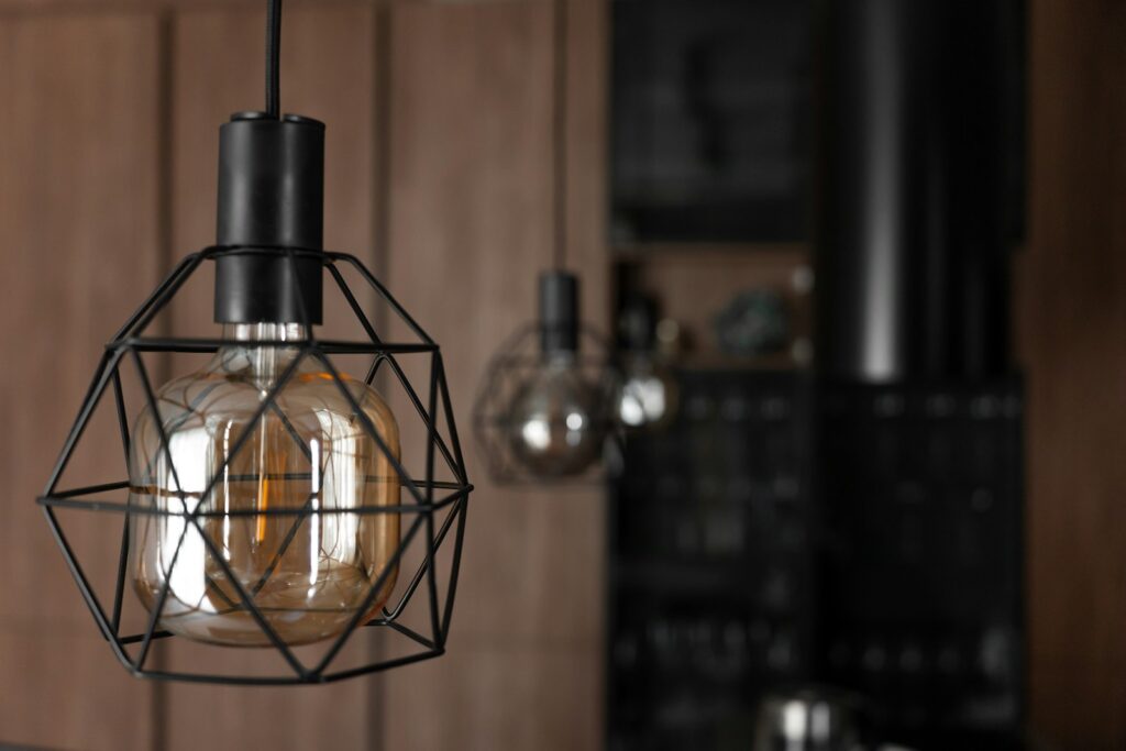 a light fixture hanging from a kitchen ceiling