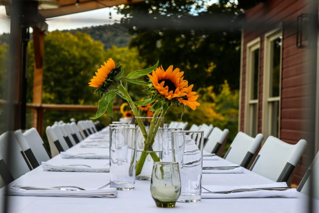 a table with a vase of flowers