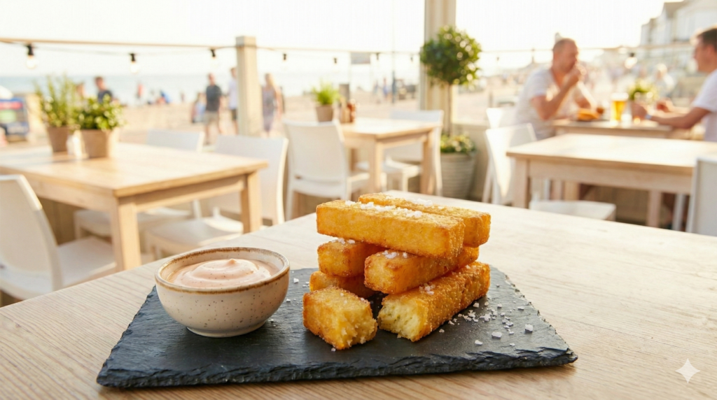 Close-up of deep-fried pap fingers showing crunchy exterior