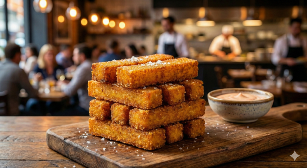 Deep-fried pap fingers plated as a high-margin bar snack