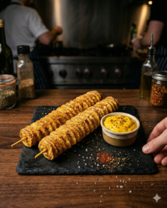 Medium potatoes, skewers, sea salt and Cajun spice for The Tornado Potato