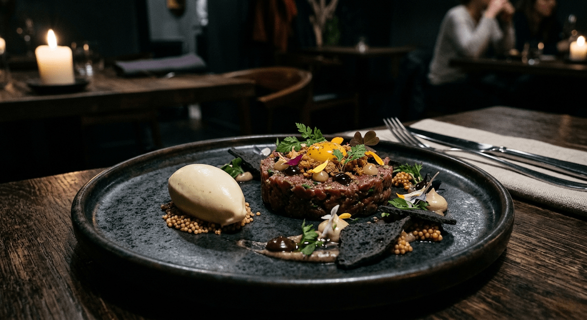 Venison Tartare with Meaux Mustard Ice Cream