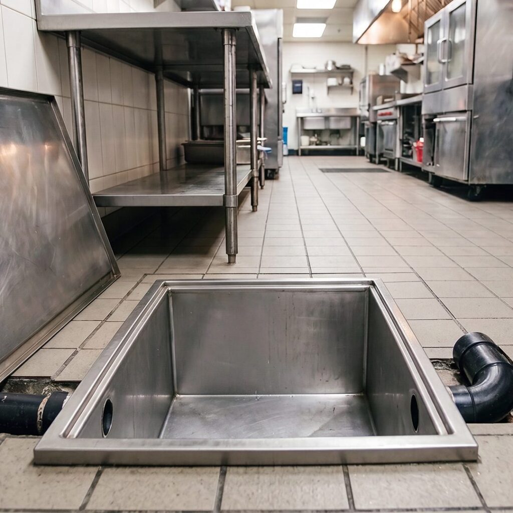 The same grease trap cleared after treatment with GreaseOff