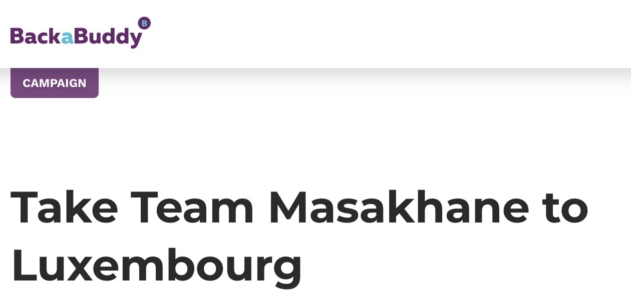 BackaBuddy campaign page: Take Team Masakhane to Luxembourg